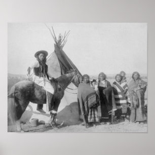 Poster Femmes Lakota avec bébés et homme à cheval