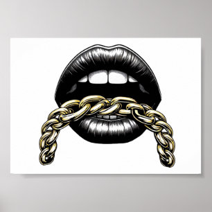 Poster femmes lèvres bouche avec illustration de chaîne d