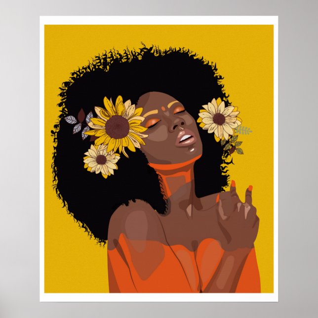 Poster Femmes noires, avec illustration de tournesol colo (Devant)