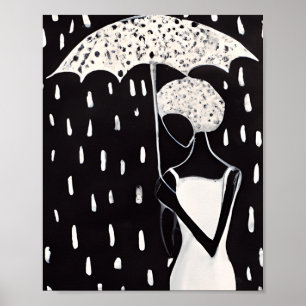 POSTER FEMMES NOIRES DANS LA PLUIE AVEC UN PARAPLUIE