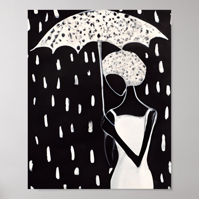 POSTER FEMMES NOIRES DANS LA PLUIE AVEC UN PARAPLUIE (Devant)
