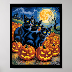 Poster Femmes Van Gogh Style Chats Noirs Halloween Citrou
