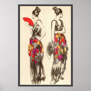 Poster Femmes vintages de mode avec robes de printemps