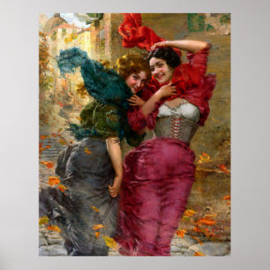 Poster Femmes vintages en bleu rouge vert
