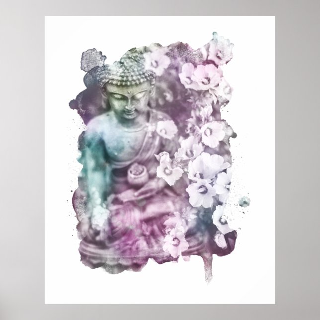 Poster *~* Femmes Zen Bouddha Méditée Fleurs Pastel (Devant)