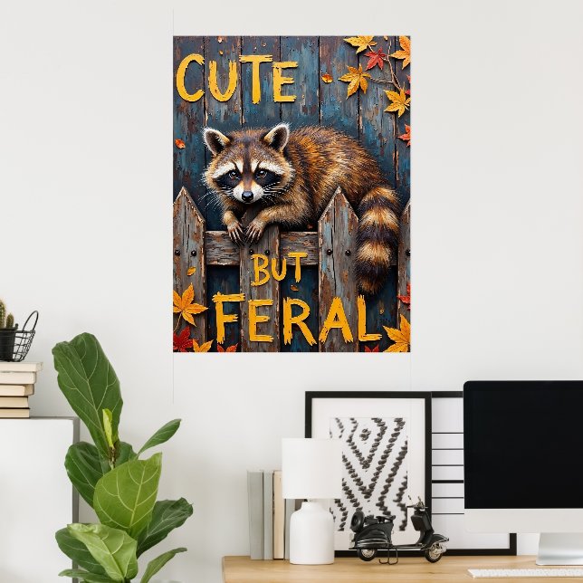 Poster Fence Line Bandit : Visite d'automne d'un raton la (Bureau à domicile)