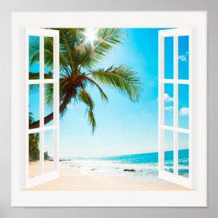 Poster Fenêtre avec des tailles de coutume de plage et
