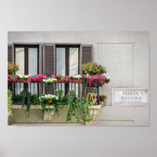 Poster Fenêtre avec fleurs (Italie)