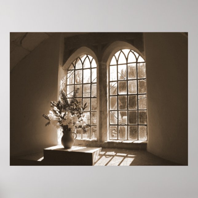 Poster Fenêtre de l'église de lumière du matin (Devant)
