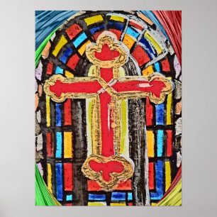 Poster Fenêtre de l'église en verre tendu 