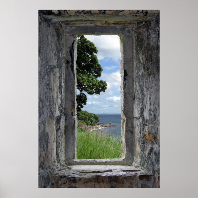 Poster Fenêtre en pierre avec vue mer (Devant)