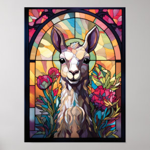 Poster Fenêtre en verre coloré Llama Art coloré