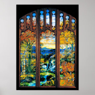 Poster Fenêtre en verre teinté Tiffany Paysage d'automne