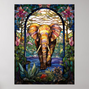 Poster Fenêtre en verre tendu éléphant