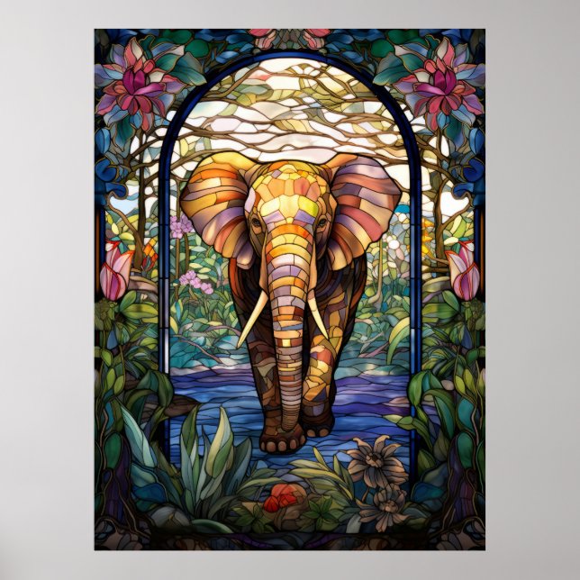 Poster Fenêtre en verre tendu éléphant (Devant)