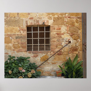 Poster Fenêtre et vieux mur de pierre, Pienza, Italie