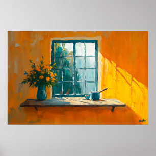 Poster Fenêtre fauviste avec nature morte ensoleillée - p