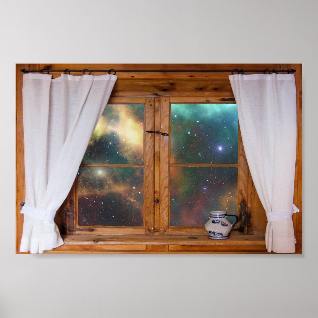 Poster Fenêtre Faux Galaxy Espace Imaginaire Étoiles Vue (Devant)