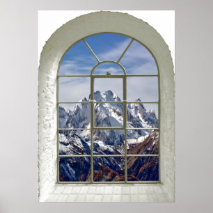 Poster Fenêtre incurvée par vue de crêtes de montagne