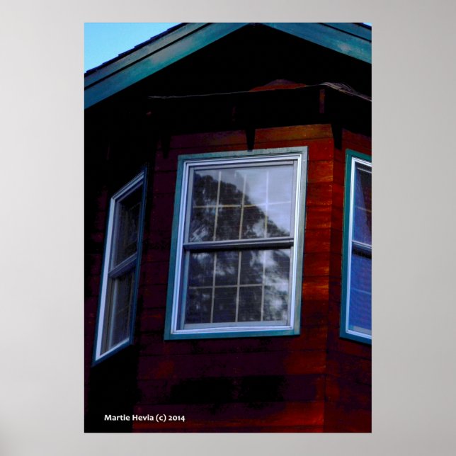 Poster Fenêtre Maison rouge (Devant)