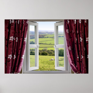 Poster Fenêtre ouverte avec la vue à travers et le