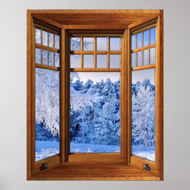 Poster Fenêtre Wood Bay Illusion Fresh Snow Scenery (Devant)