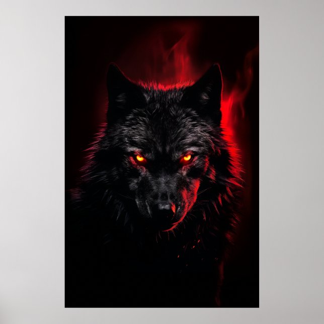 Poster Fenrir - Loup noir aux yeux rouges (Devant)