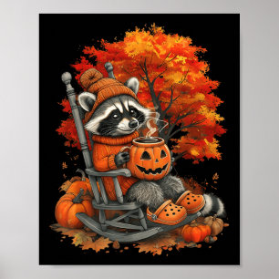 Poster Feral Girl Fall Raccoon Halloween Citrouille Racco