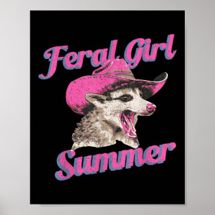 Poster Feral Girl Summer Retro Possum Funny meme