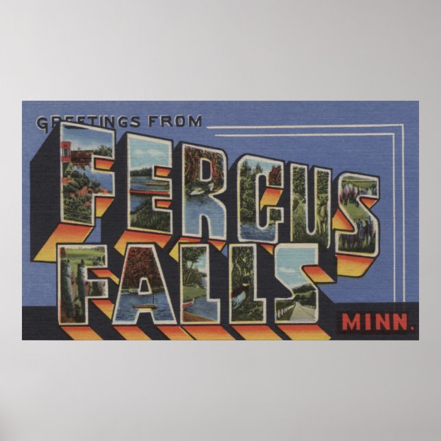 Poster Fergus Falls, Minnesota - Scènes de grandes lettre (Devant)