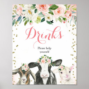 Poster Ferme Animal Floral Girl Prendre un verre Signal