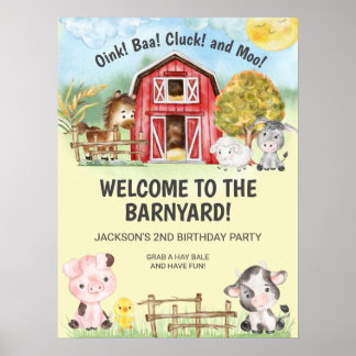 Poster ferme animal grange thème 2e anniversaire Bienvenu