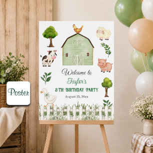 Poster Ferme Animaux Aquarelle 8ème Anniversaire