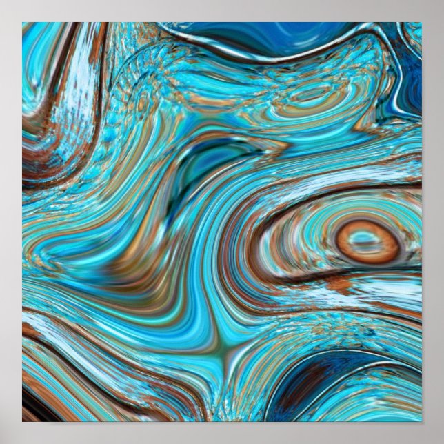 Poster ferme bleu turquoise Tourbillons turquoise à grain (Devant)