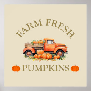 Poster Ferme citrouilles d'aquarelle fraîche automne