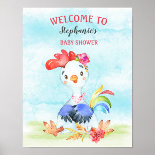 Poster Ferme de Baby shower de coq écolière