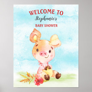 Poster Ferme de Baby showers Watercolor Piggy