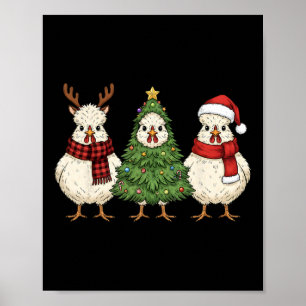 Poster Ferme de Noël Rétro Poule Soie Santa Renne