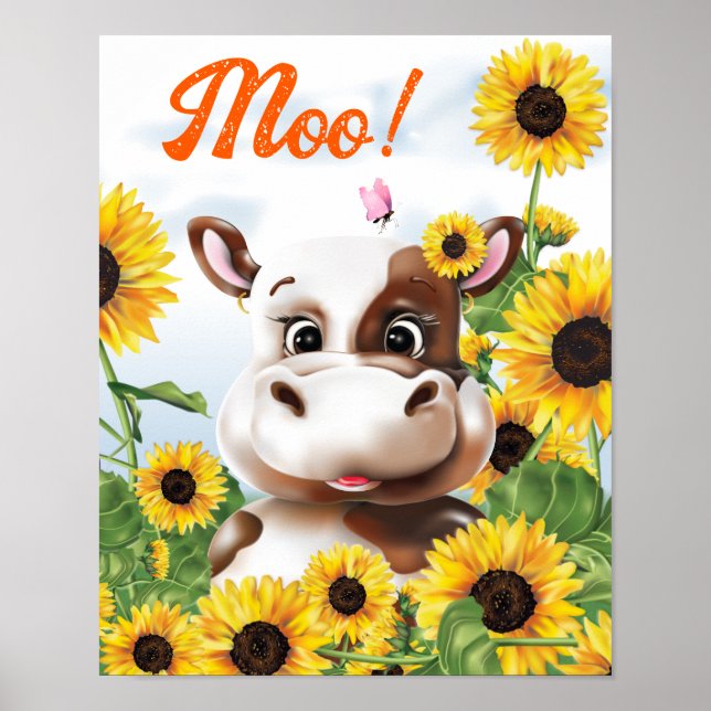 Poster Ferme de tournesol de la vache (Devant)