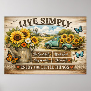 Poster Ferme Fleurie Tournesol Vivre Simplement Citation