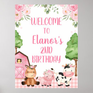 Poster Ferme rose Florale Bienvenue Signal d'anniversaire