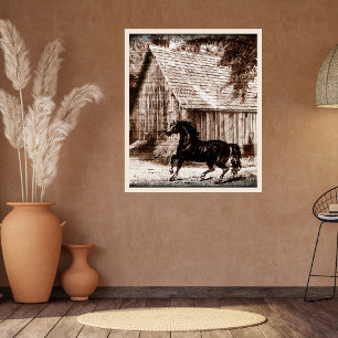 Poster Ferme Rustique Grange Cheval