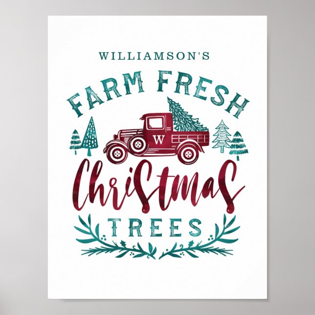 Poster Ferme Vieux Camion Rouge Livraison d'arbres de Noë (Devant)