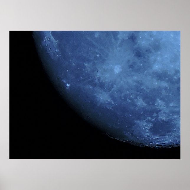 Poster Fermer la Pleine lune photo en bleu (Devant)