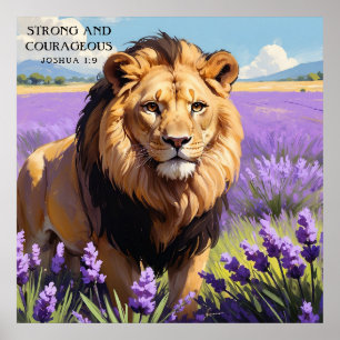 Poster Fermer le lion dans la peinture de champ de fleurs
