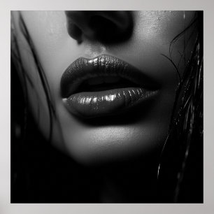 Poster Fermer les lèvres d'une femme parted B&W photo