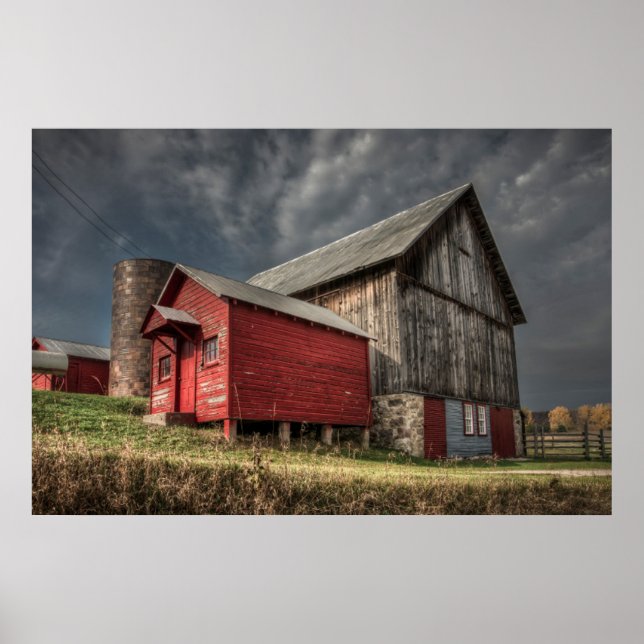 Poster Fermes | Barne en bois rouge dans le Michigan Post (Devant)