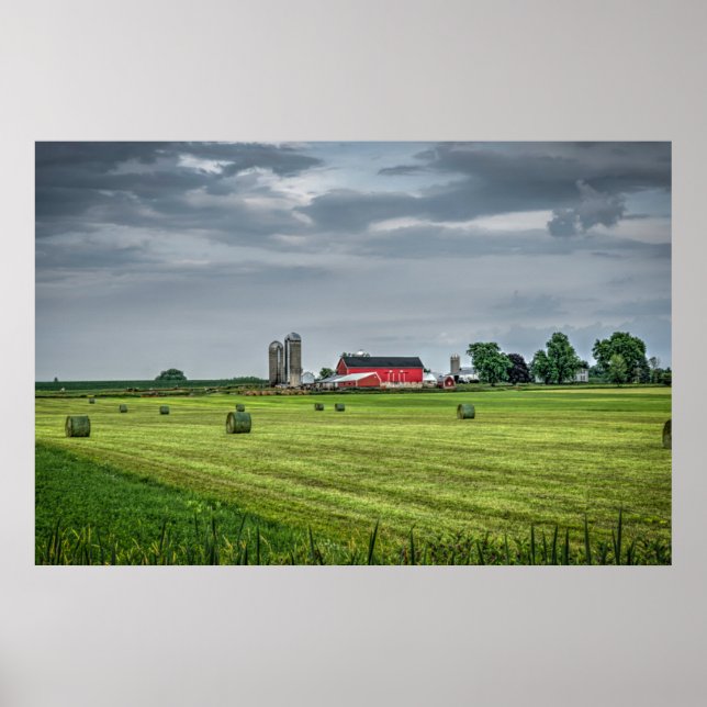 Poster Fermes | Red Barn & Silo au printemps (Devant)