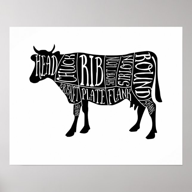 Poster fermier vache boucherie charcuterie art petit port (Devant)
