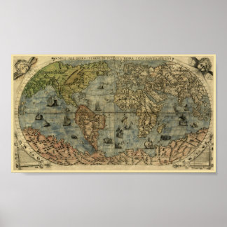 Poster Fernando Bertelli 1565 Carte du Monde